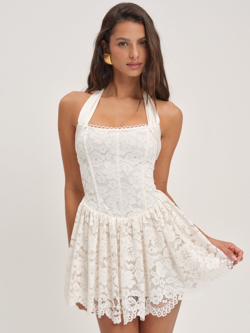 $259 NWTFor Love And Lemons Lakeside Halter Mini Dress in Cream Sz X-Large